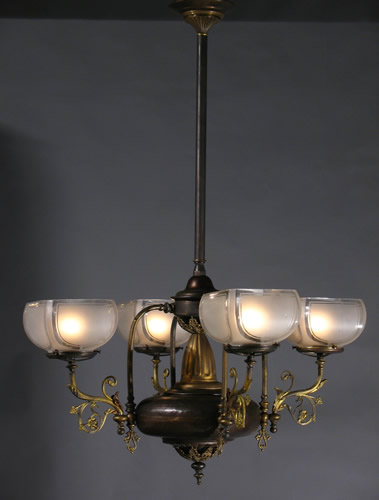 4-Light Art Nouveau Gas Chandelier